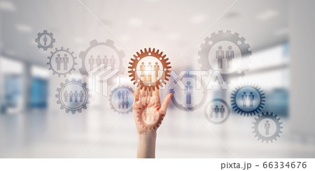 Teamwork concept and choosing gesture of person in elegant modern interior 66334676