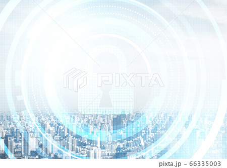 Cybersecurity mixed media with virtual padlock 66335003