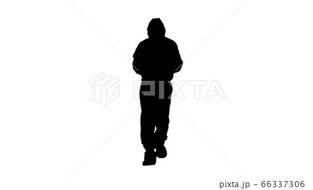 Silhouette Epidemiologist in hazmat suit and respirator mask using digital tablet while walking. Silhouette Epidemiologist in hazmat suit and respirator mask using digital tablet while walking. 66337306