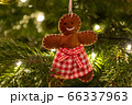 A fabric gingerbread man woman bear shaped Christmas Tree Decoration hanging from a tree 66337963