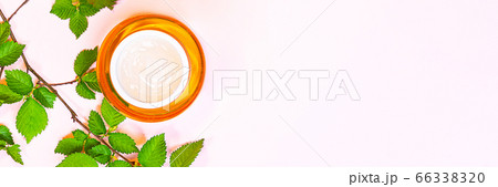 Skin care beauty products, natural cosmetic. Flat lay image on pink background. 66338320