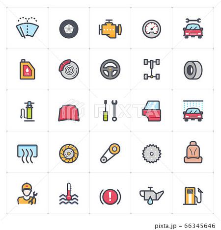 Icon set - garage and auto part outline stroke with color vector illustration on white background 66345646