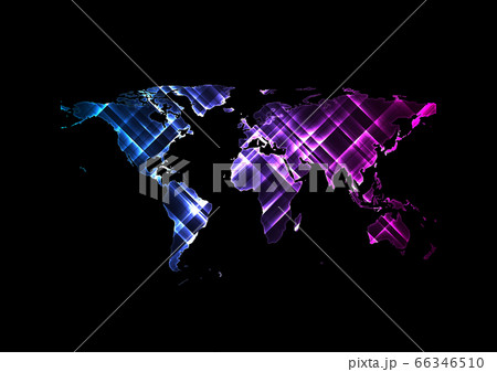 Bright glowing neon abstract world map on night 66346510