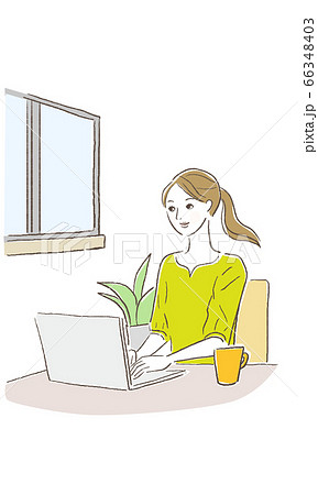 Vector illustration of a woman who uses a computer 66348403