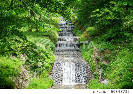 牛伏川フランス式階段工の写真素材