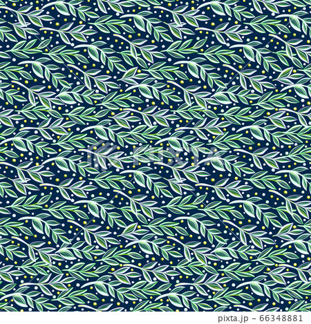 Seamless pattern with hand drawn green leaves on a dark background 66348881
