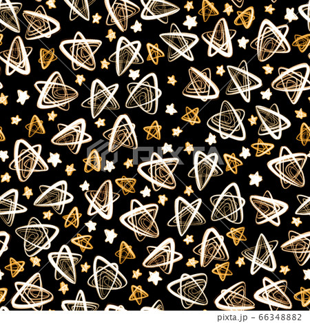 Vivid neon seamless pattern with hand drawn golden stars on a black background 66348882