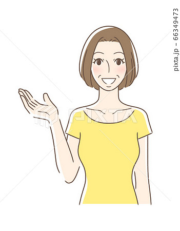 笑顔で手を差し出す正面向きの女性のイラスト素材