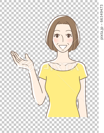 笑顔で手を差し出す正面向きの女性のイラスト素材