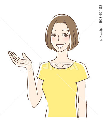 笑顔で手のひらを差し出す女性 66349482