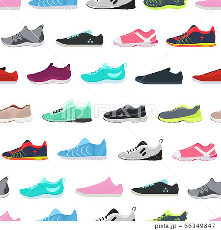 Cartoon Color Different Sneakers Shoes Seamless Pattern Background. Vector 66349847