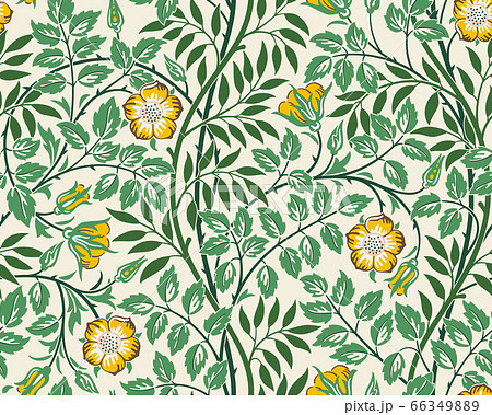 Vintage floral seamless pattern background with yellow roses and foliage on light background. Vector illustration. Vintage floral seamless pattern background with yellow roses and foliage on light background. Vector illustration. 66349889