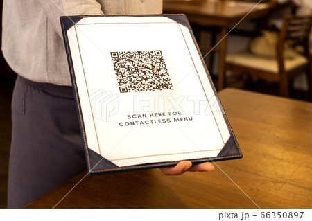 Waitress display contactless menu with QR code as new normal Waitress display contactless menu with QR code as new normal 66350897