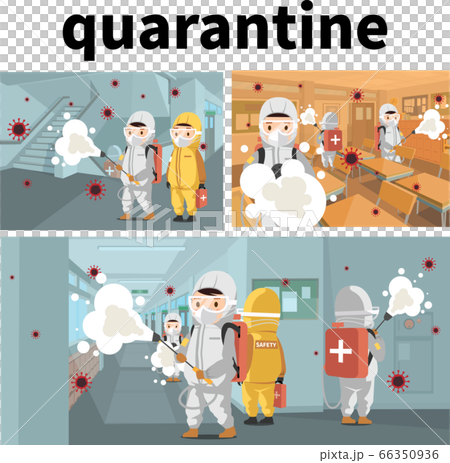 Disinfectant uniform character disinfecting classrooms, hallways and stairs in school Disinfectant uniform character disinfecting classrooms, hallways and stairs in school 66350936