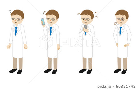 男性医師の立ち姿4ポーズのイラストセットのイラスト素材