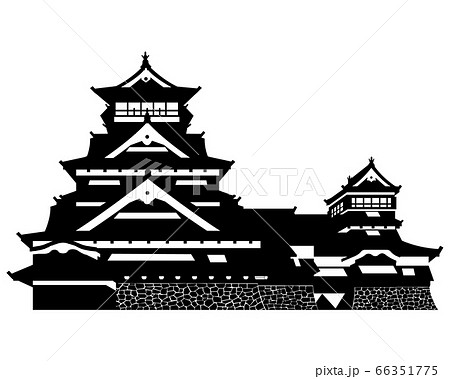 熊本城 天守 白黒シルエットのイラスト素材