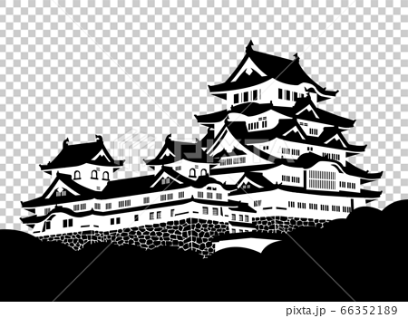 姫路城 天守 白黒シルエットのイラスト素材