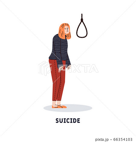 Sad woman thinking of suicide death and looking... - Stock Illustration  [66354103] - PIXTA