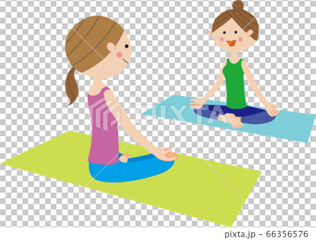 Two women receiving yoga raisins in Suka Asana pose Two women receiving yoga raisins in Suka Asana pose 66356576