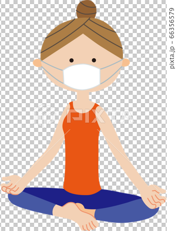 Woman in mask doing yoga in Suka Asana Woman in mask doing yoga in Suka Asana 66356579