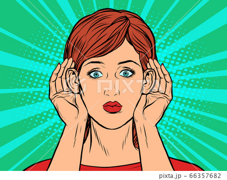 Pop art woman listening Pop art woman listening 66357682