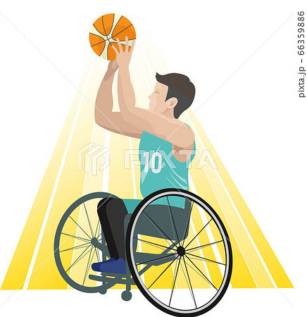 シュートを構える車椅子のバスケットボール選手 青 緑 男性 アスリートのイラスト素材