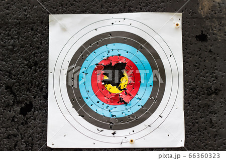 the target for practicing archery outdoors with bullet holes in the shooting the target for practicing archery outdoors with bullet holes in the shooting 66360323