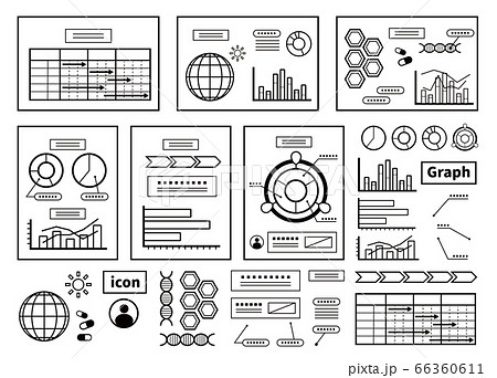 グラフ アイコンセット インフォグラフィック 白黒線画のイラスト素材