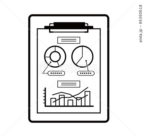 円グラフ 棒グラフ イメージ資料 クリップボード 白黒線画のイラスト素材