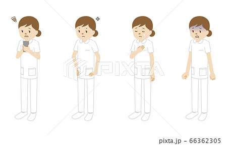 女性看護師の立ち姿4ポーズのイラストセットのイラスト素材