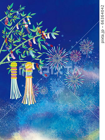 七夕と花火の背景素材のイラスト素材