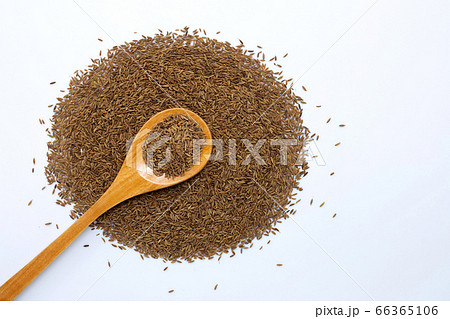 Cumin or caraway seeds on white background. 66365106