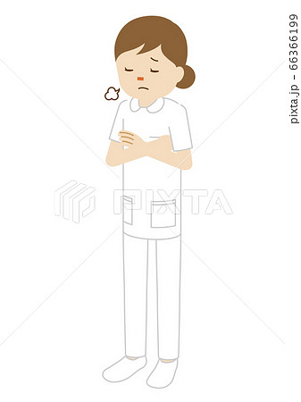 女性看護師の立ち姿のイラスト 腕組みでため息 のイラスト素材