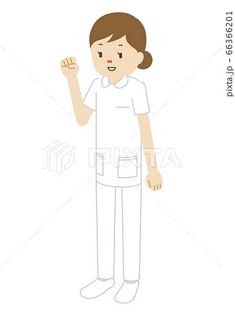 女性看護師の立ち姿のイラスト ガッツポーズ のイラスト素材