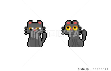 Pixel art cartoon cute grey cat character design. 66366243