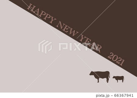 年賀状Happy New Year2021(牛 横) 66367941