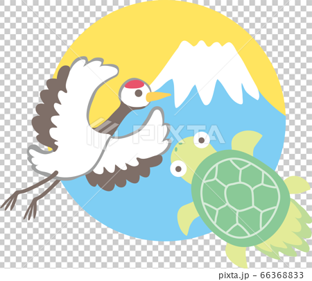鶴と亀と富士山のイラスト素材 6636