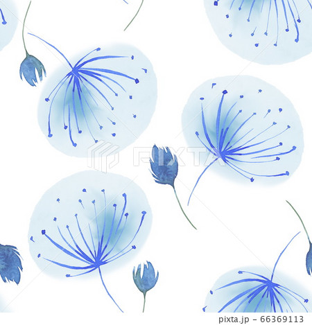 Seamless pattern of abstract dandelion flowers. Watercolor hand drawing on a white background 66369113