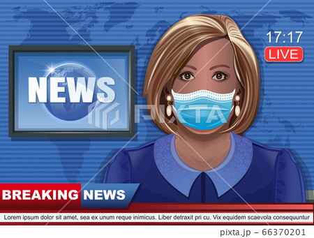 Broadcasting television news in a medical mask 66370201