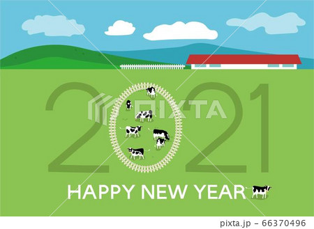2021年の0部分に牛を囲った2021年用年賀状テンプレート 2021年の0部分に牛を囲った2021年用年賀状テンプレート 66370496