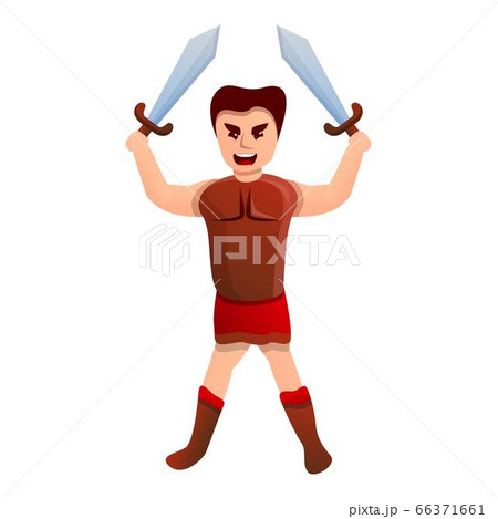 Two sword gladiator icon, cartoon style Two sword gladiator icon, cartoon style 66371661