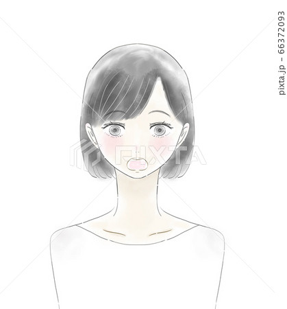 驚く 女性 ボブ 黒髪のイラスト素材