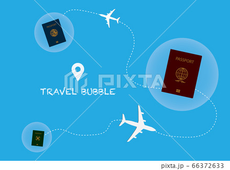 Bubble travel passports in bubble circle and airplane icon background 66372633