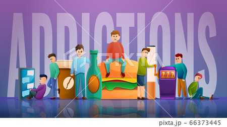 Addiction influence concept banner, cartoon style 66373445