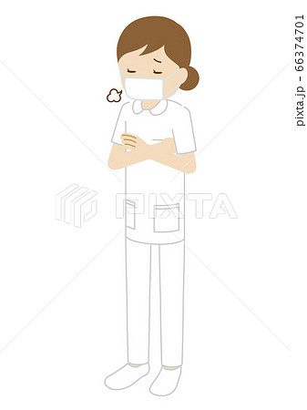 マスクをする女性看護師の立ち姿のイラスト 腕組みでため息 のイラスト素材 66374701 Pixta