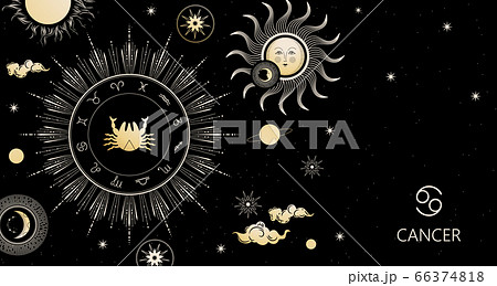 Zodiac background. Cancer zodiac sign. Horizontal banner. 66374818