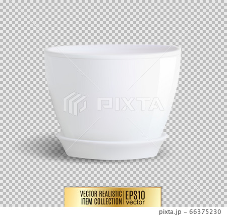 White flower pot on transparent background. Vector realistic item, 3d illustration 66375230
