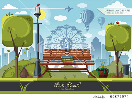 Books and a cup of coffee on a park bench 66375974