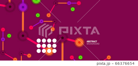 Flat style geometric abstract background, round dots or circle connections on color background. Technology network concept. 66376654