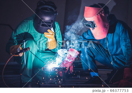 Metal welding steel works using electric arc Metal welding steel works using electric arc 66377753